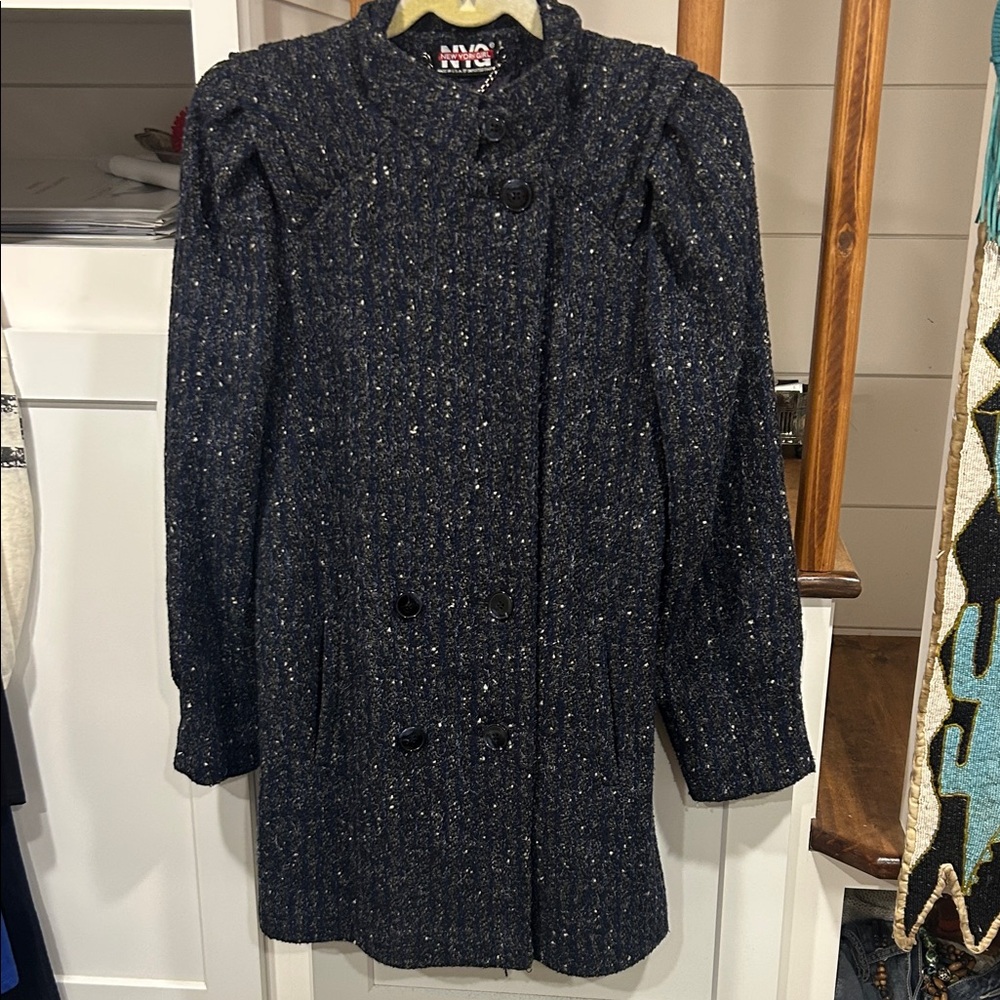 New York Girl Navy Tweed Pea Coat
